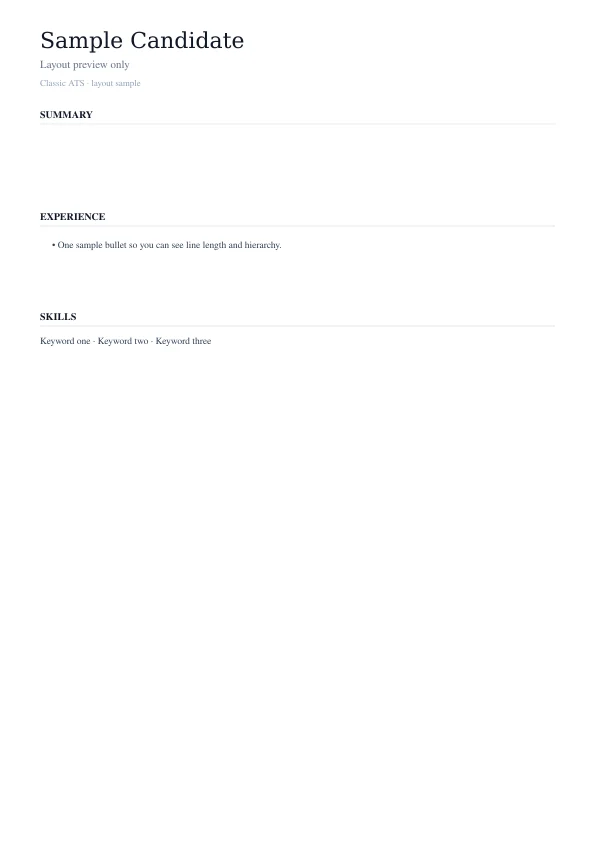 Classic ATS resume template preview