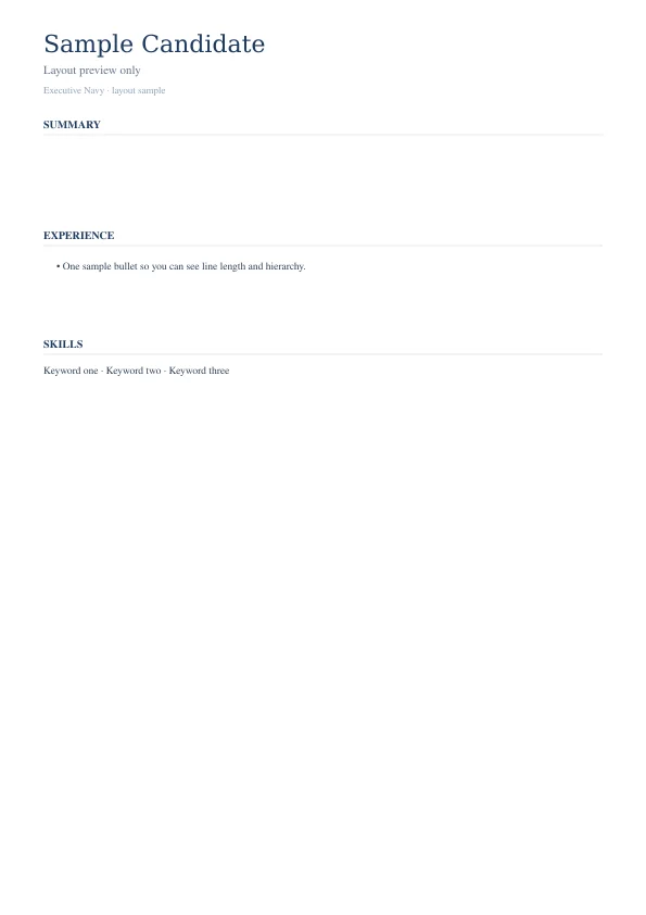 Executive Navy resume template preview