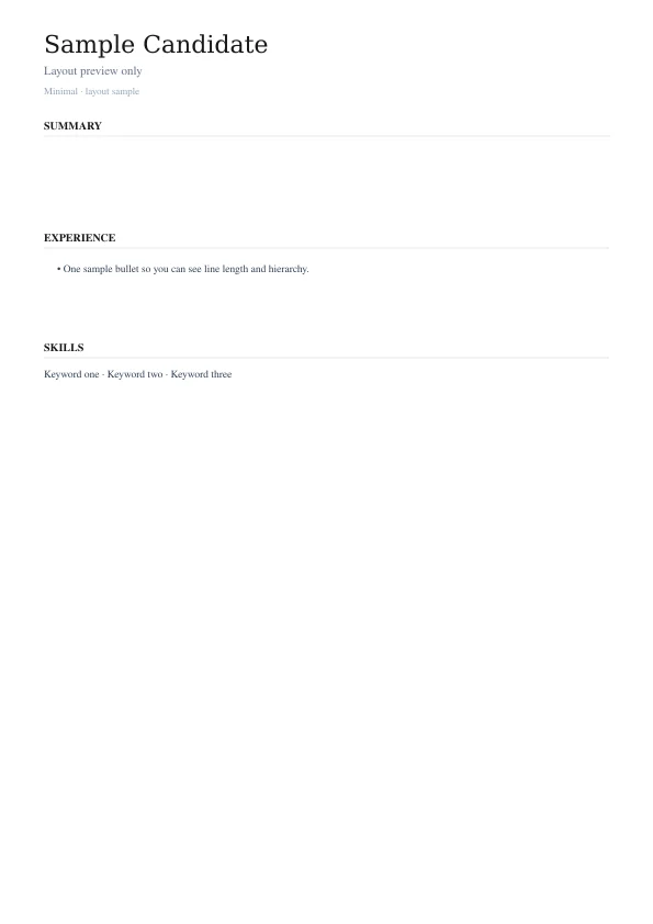 Minimal resume template preview