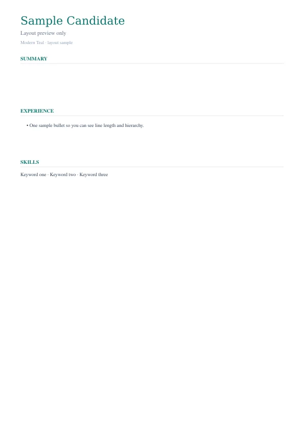 Modern Teal resume template preview